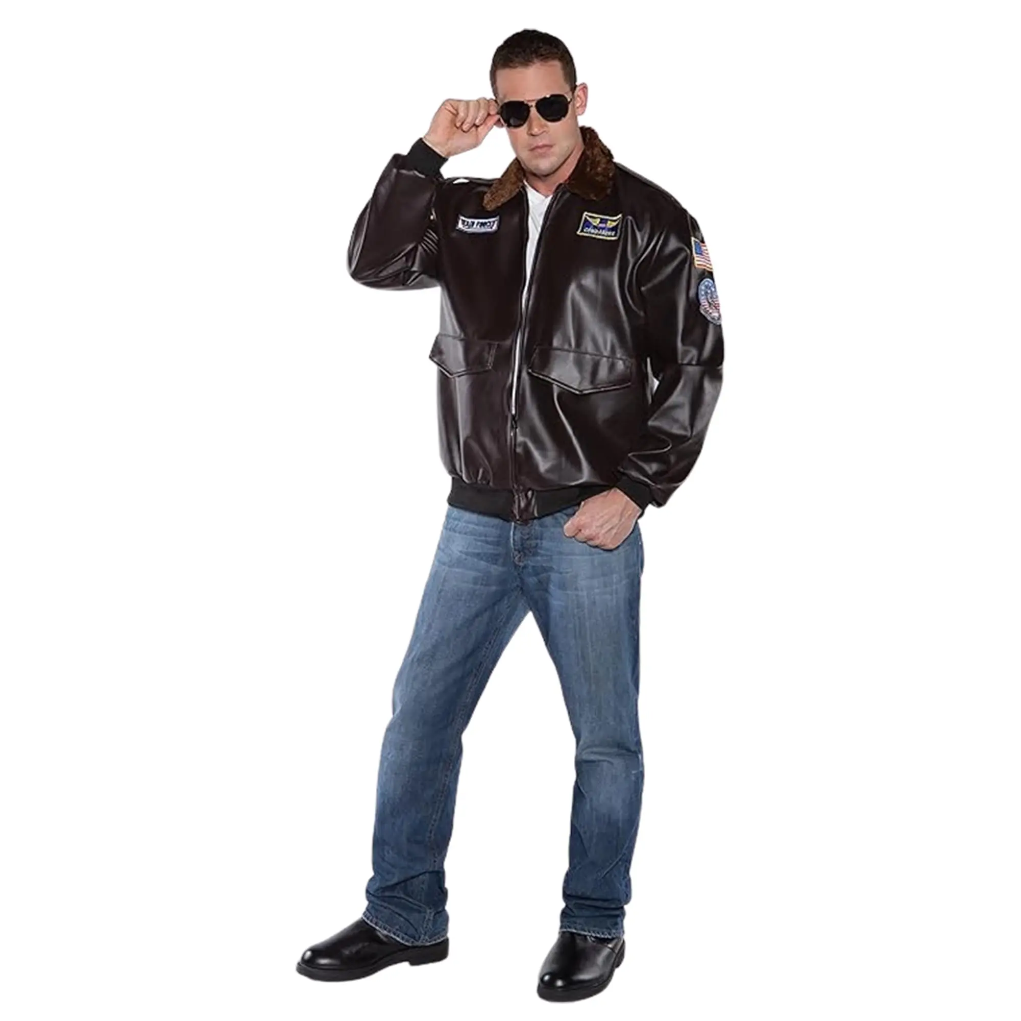 Menswear High Jet Pilot Cosplay Costume Bomber Jacket, Long Sleeve, Includes Jet Pilot Jacket