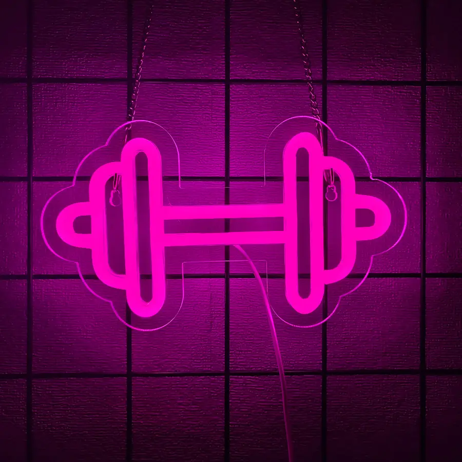 Gym Neon Sign Barbell Dumbbell Shaped Neon signs Pink Neon Lights Up Vibrant Glow Gym Wall Stickers for Fitness Club Decor LED Sign for Teen Girls Teen Sports Room Game Room Decor Neon Accent Lights