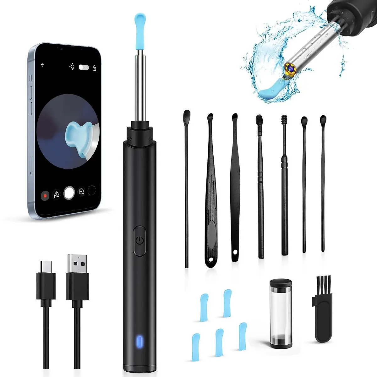 Portable Earwax Removal Tool with HD Camera, 1 Box Visual Ear Cleaning Tool with LED Light, Earwax Removal Kit for Phone