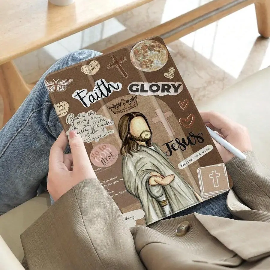 Jesus Pattern Tablet Case with Pen Slot, Soft Shockproof Tablet Protective Cover, Tablet Accessories Compatible with iPad, Tablet Casing, Protector, Tablet Covers