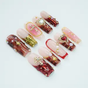 10PCS 3D Square Collections  Reusable Handmade Press-On Nails – Acrylic REUSABLE 3D Gel Summer 2025/Prom