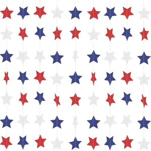 Patriotic Star Garland Banner Streamers Red White and Blue 59 FT 6 Strands Patriotic Decorations for 4th of July Independence Day Labor Day Veterans Day Memorial Day