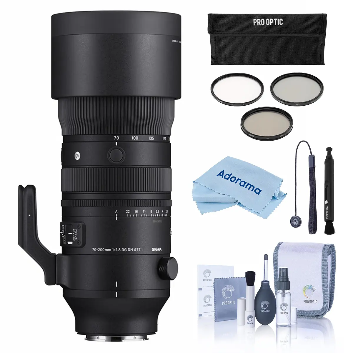 Sigma 70-200mm f/2.8 DG DN OS Sports Lens for L Mount, Bundle with Filter Kit, Lens Cap Tether, Cleaning Kit and Cleaning Cloth