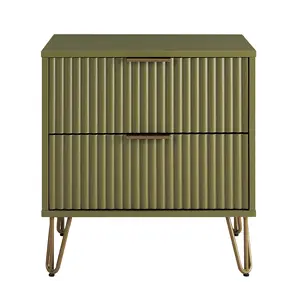 Dumbo 20' Fluted Nightstand in Olive Green (2-Drawer)