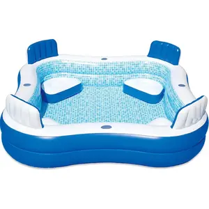 Blue Wave Premier 88″ × 88″ × 26″ Deep Inflatable Family Pool – Cover Included, Cushioned Seats & Cup Holders