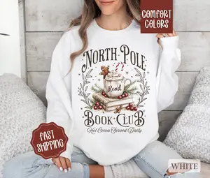 North Pole Book Club Sweatshirt Comfort Colors, Christmas Sweater,  Xmas Tshirt, Women's Holiday Crewneck