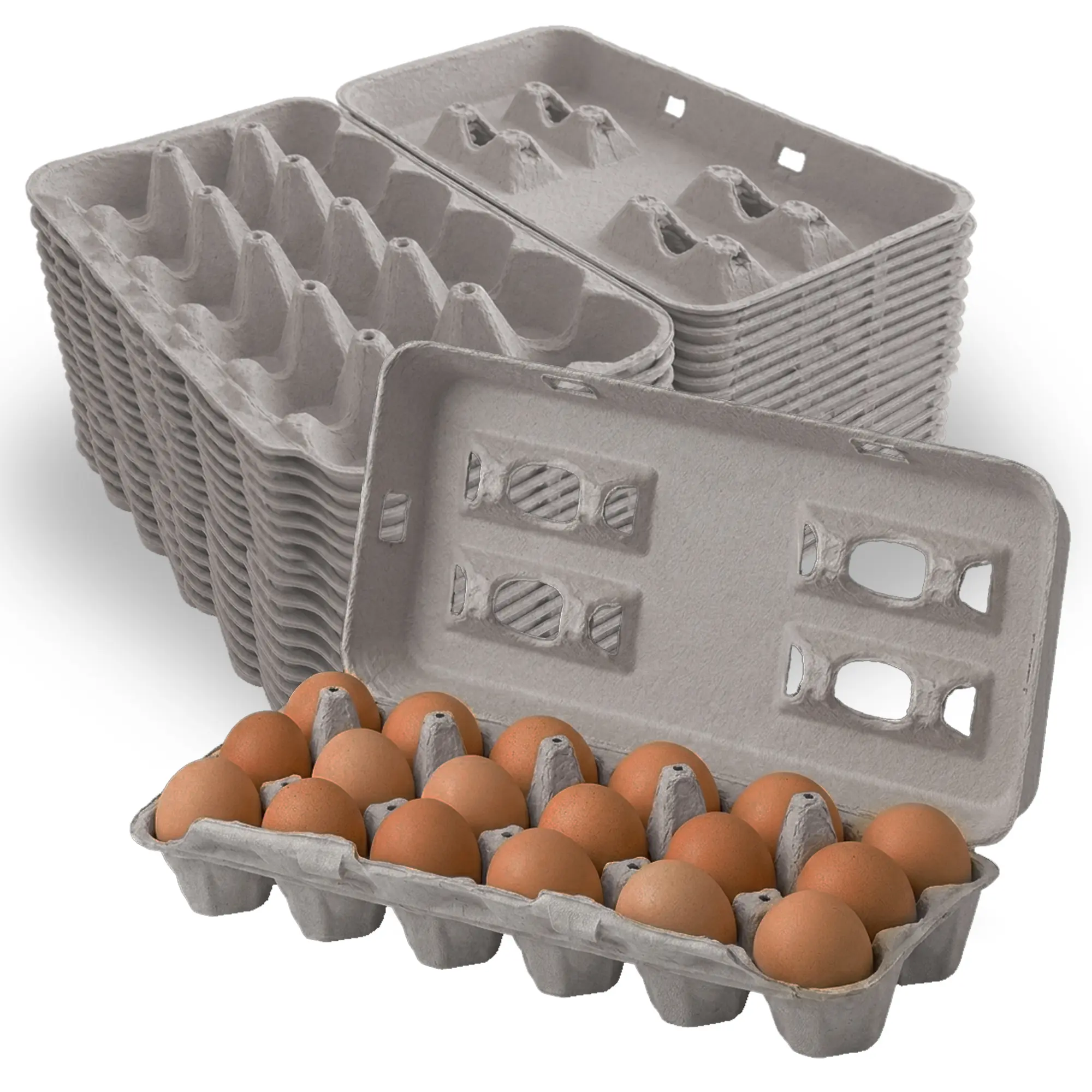 MT Products Blank Natural Pulp Egg Cartons - 18-Count Pack Egg Holders for Kitchen Food Preservation