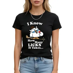 "I Know How Many Licks It Takes" Men's Cotton Crew Neck T-Shirt with Cartoon Owl Print Slightly Stretchy Casual Top for Outdoor Fitness & Everyday Wear Round Neck Classic Graphic Streetwear Menswear