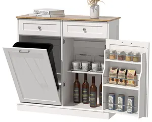 【Does Not Include Trash Can】AHB 13 Gallon Tilt Out Trash Bin Cabinet with 2 Drawers, Adjustable Shelves, Kitchen Pantry Storage Cabinet with Garbage Bin Tilt Out Laundry Hamper for Kitchen