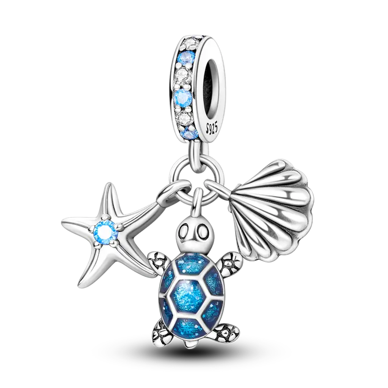 Turtle, starfish and shell charm