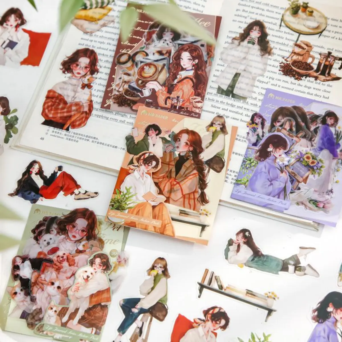120-Piece Anime Character Fun Stickers Pack - Cute Pets, Plants, Flowers, Retro Theme PVC Nordic Style Adhesive Vinyl Decal for DIY Notebook Scrapbook Office Stationery Decoration