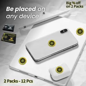Family pack,2 Packs 12 Pcs EMF Protection Stickers - Gold/Silver for Phones AirPods Laptops -  Less Radiation Health Boosting Stress Relief Anti-Radiation Stickers for Smartphones & More emfprotectionstickers