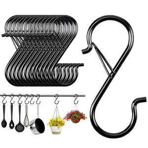 S Hook with Safety Lock for Plant and Clothing Hanger, 10/20 Pack Metal Hooks for Kitchen Use, Easy Wall Mounting, Rustic Style