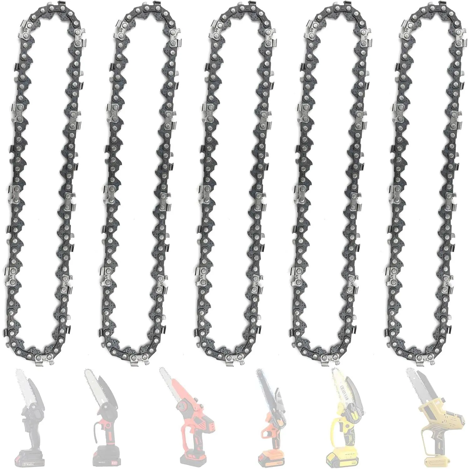 5 count 6 Inch  Chain, Replacement Chains for 6 Inch Cordless Electric Portable Mini , Chains Fit for 6" Mini Chainsaws -37 Drive Links