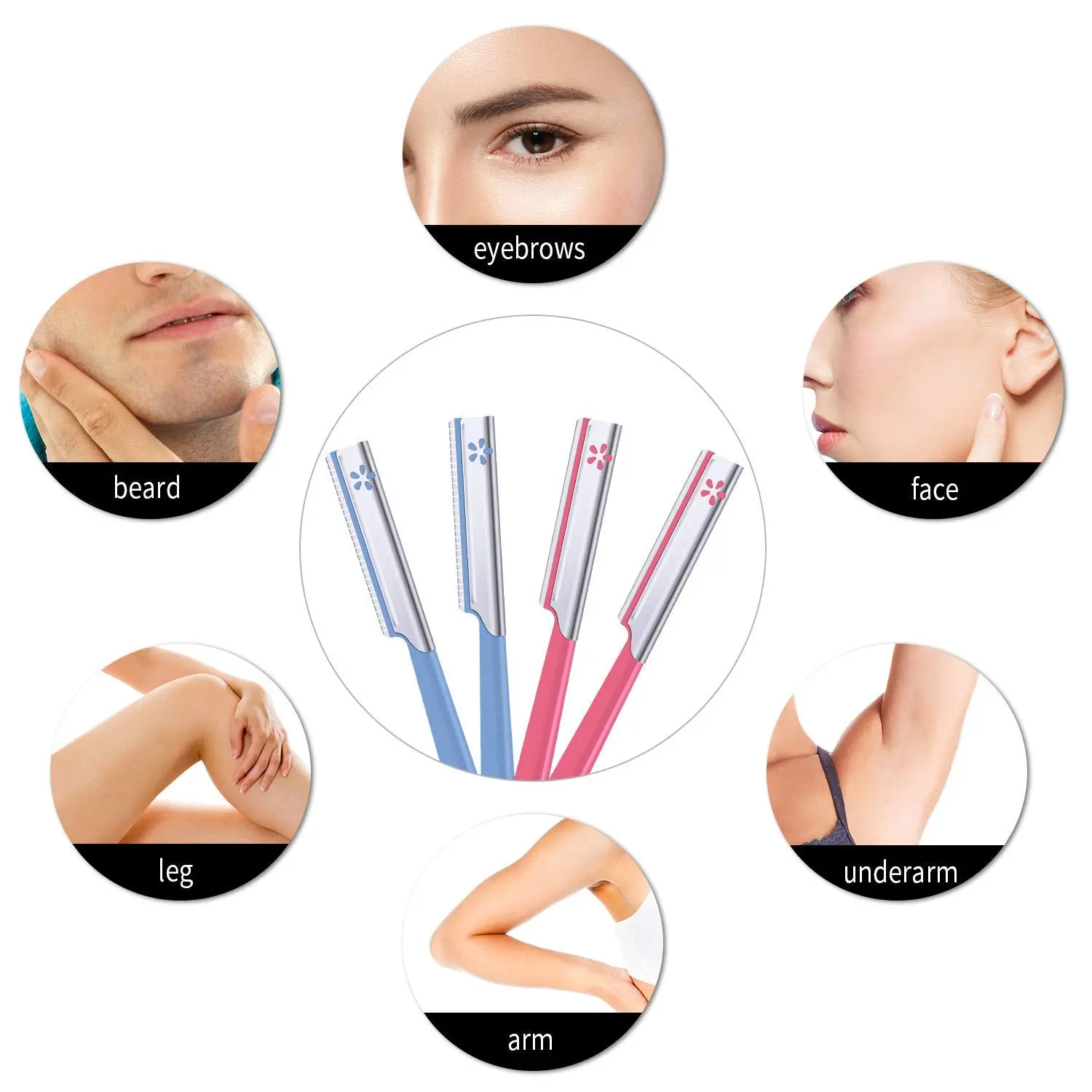 10-Piece Eyebrow Razor Set for Women Facial Hair Removal Shaver Brow Shaper Trimmer Dermaplaner Safe Steel Blade Non-Irritating Multi-Functional Design with Protective Cover Pink & Blue Handle, Makeup, Cosmetic Daily Eyebrowrazor, 10 Pieces Eyebrow Razor(