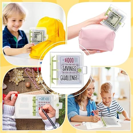 Mini Money Saving Binder, $1000 Savings Challenge Book with 25 Envelopes, Portable Budget Tool