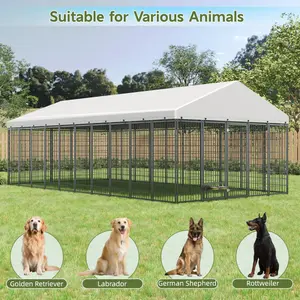 Large Dog Kennel Outdoor Pet Pens Dogs Run Enclosure Animal Hutch Metal Coop Fence with Roof Cover.18.9'L x 9.61'W x 6.76'H.
