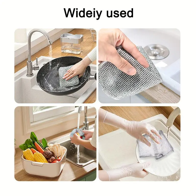 Multi Purpose Reusable Wire Dishwashing Rags Absorbent Mesh Cleaning Cloths for Kitchen Sink Cookware Tableware