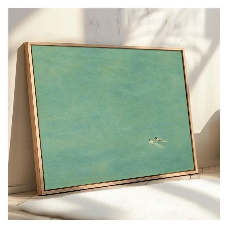 Green Abstract Swimmers Art Print Minimalist Modern Decor Horizontal Wall Art poster