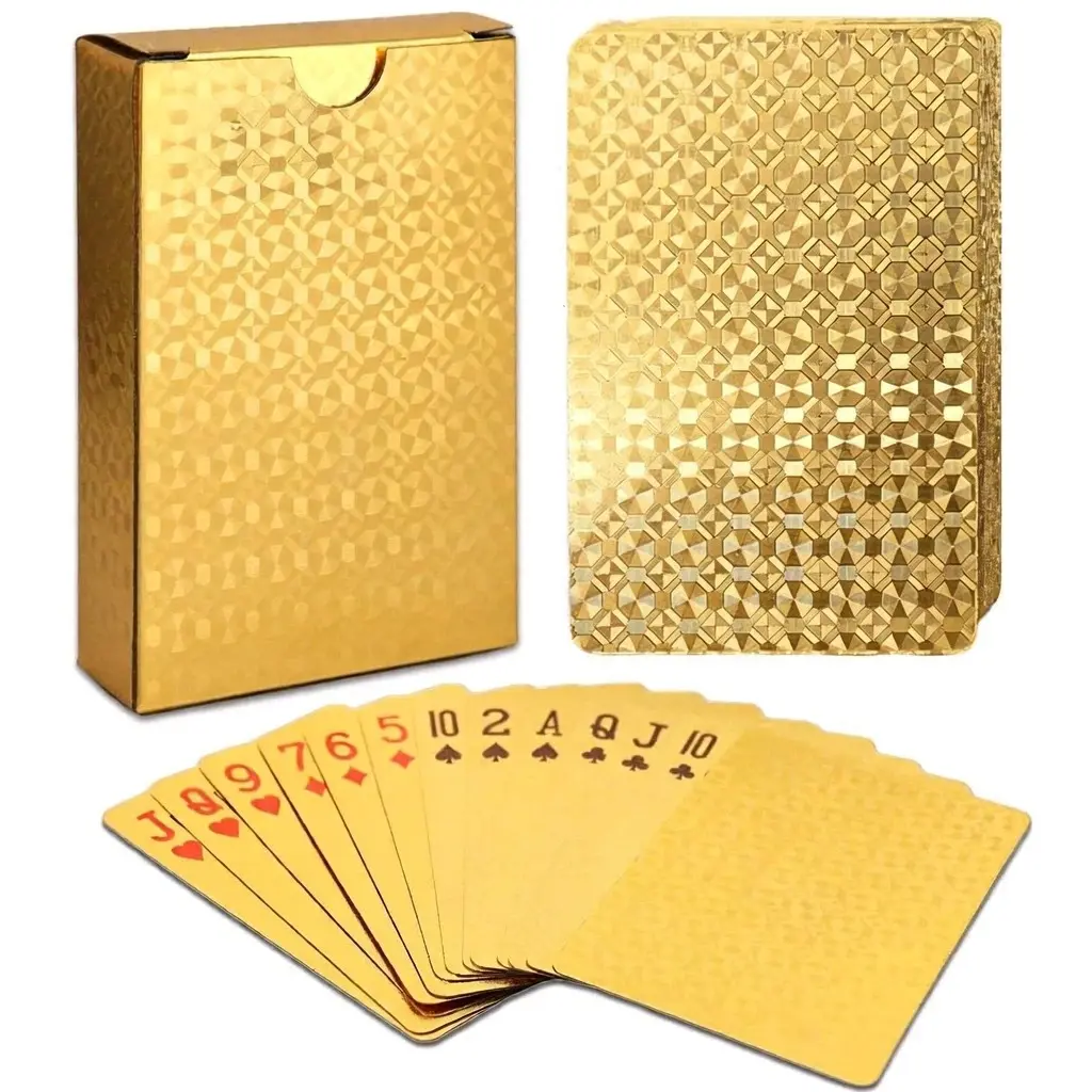 Waterproof Plastic Playing Cards - Durable Cool Deck of Cards - Standard Index Professional Premium Poker Cards - Vintage Casino Themed Card Games for Families or Adults - Gold Diamond Style