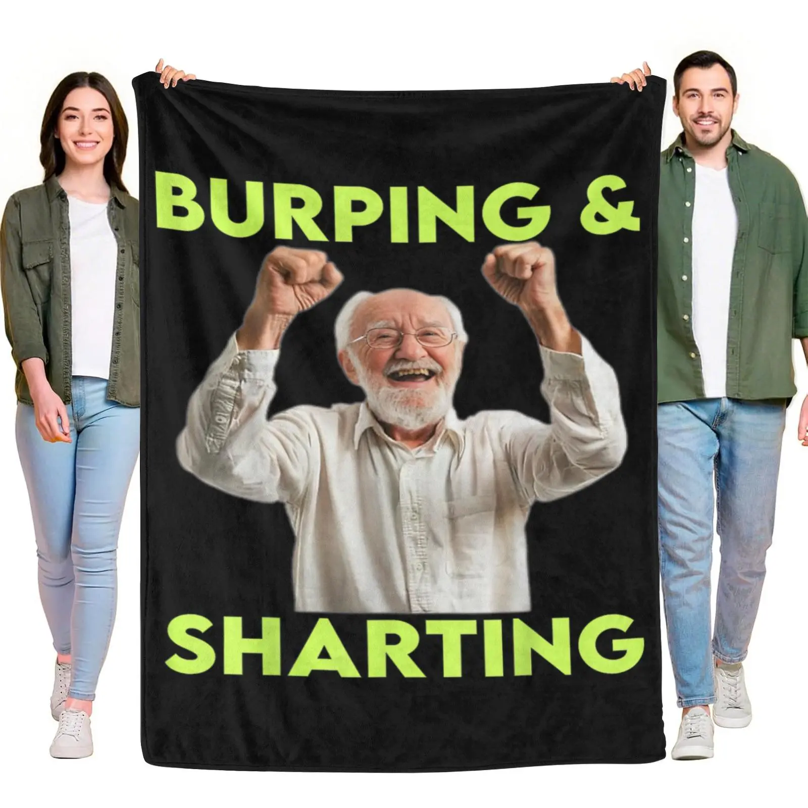 Flannel Throw Blanket, Burping & Shouting Old Man Excited Funny Meme Print Blanket, Soft Cozy Lightweight Blanket for Home Couch Bed, Goofy Grandpa Humor Sofa Throw Blanket