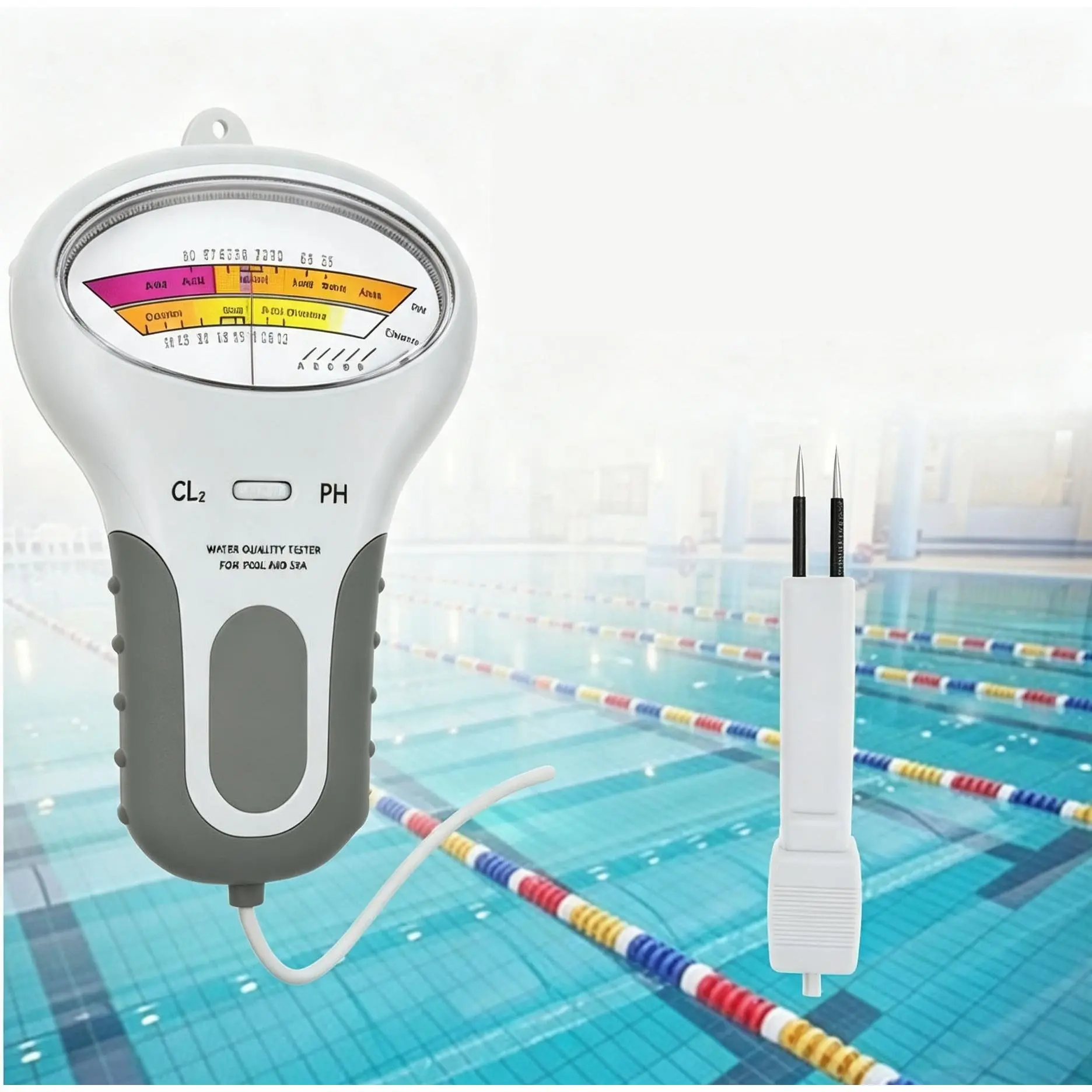 Handheld Water Quality Tester, Digital Chlorine and pH Monitor with Plastic Shell for Accurate Readings in Outdoor Swimming Pools & Spas, Water Tester