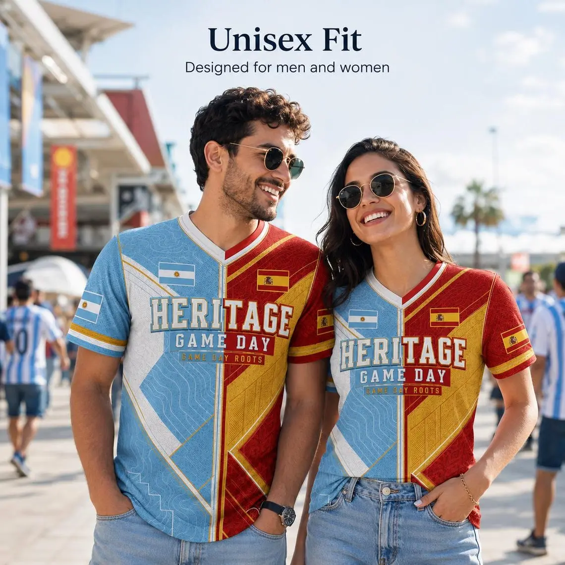 Custom Argentina Spain Heritage Jersey, Personalized Name Number Soccer Fan Jersey, Dual Country Game Day Sports Jersey for Men Women