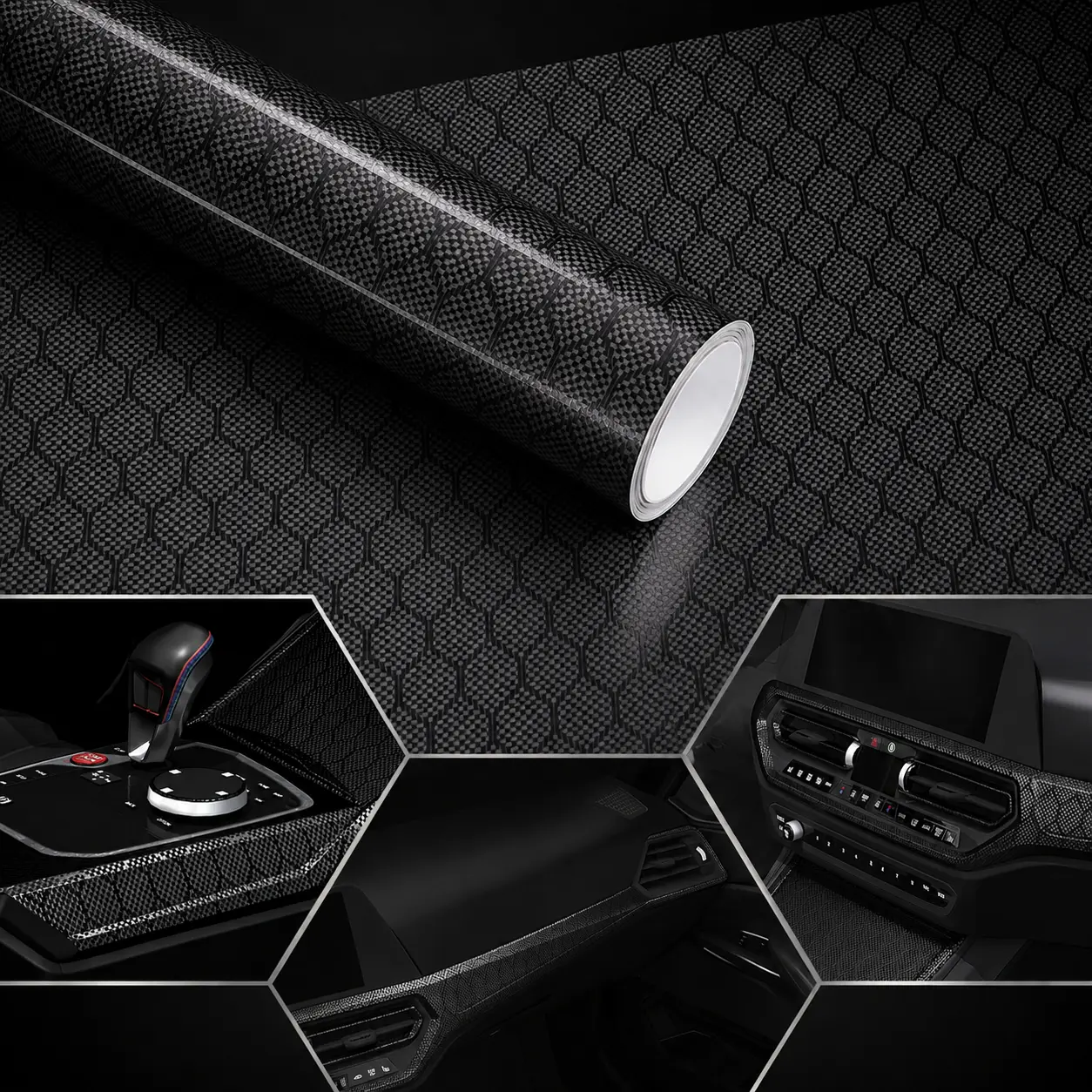 Honeycomb Carbon Fiber Vinyl Wrap – 3D Hexagon Texture, Cast Vinyl, Air Release Technology, DIY Self-Adhesive Film for Car Interior Exterior Motorcycle Laptop (1ft x 5ft)
