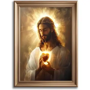 Sacred Heart of Jesus Canvas Wall Art Christ Jesus Divine Mercy Portrait Tranquility Painting Picture Wall Decor Poster Print Artwork for Living Room Bedroom Church Prayer Room Decoration Un