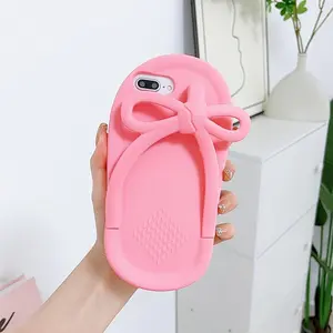 3D Cute Bowknot Slippers Case for iPhone 7Plus/8Plus,Cartoon Kawaii Bowknot Slippers Kids Teens Girls Women Creative Character Soft Silicone Case for iPhone 7Plus/8Plus/iPhone 6Plus 6s Plus 5.5 inch