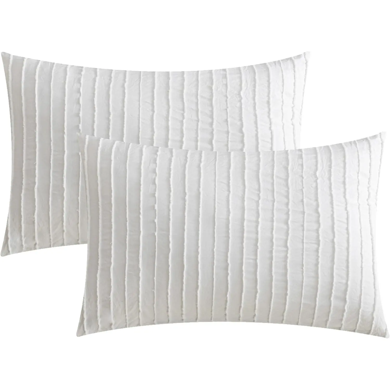2 Pack White Pillowcases Standard Size, Soft Microfiber Striped Tufted Pillow Covers with Envelope Closure (Pillows are not Included)