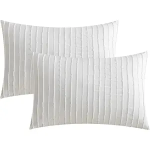 2 Pack White Pillowcases Standard Size, Soft Microfiber Striped Tufted Pillow Covers with Envelope Closure (Pillows are not Included)