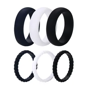 OIDEA Women's Silicone Rings Set: Thin and Stackable Rubber Wedding Engagement Ring Bands Valentine's Day Gift Jewelry Gifts for Women Ladies Black White Outdoor