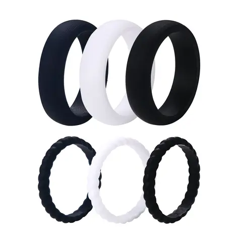 Women's Stackable Silicone Rings - Thin Curved, Flexible, Hypoallergenic, Rock Climbing-Safe, Size 6 Included, Sizes 4-12 Bands for Fitness, Rock Climbing, Water Sports, Adults' Anniversary Scratch Guard Needs