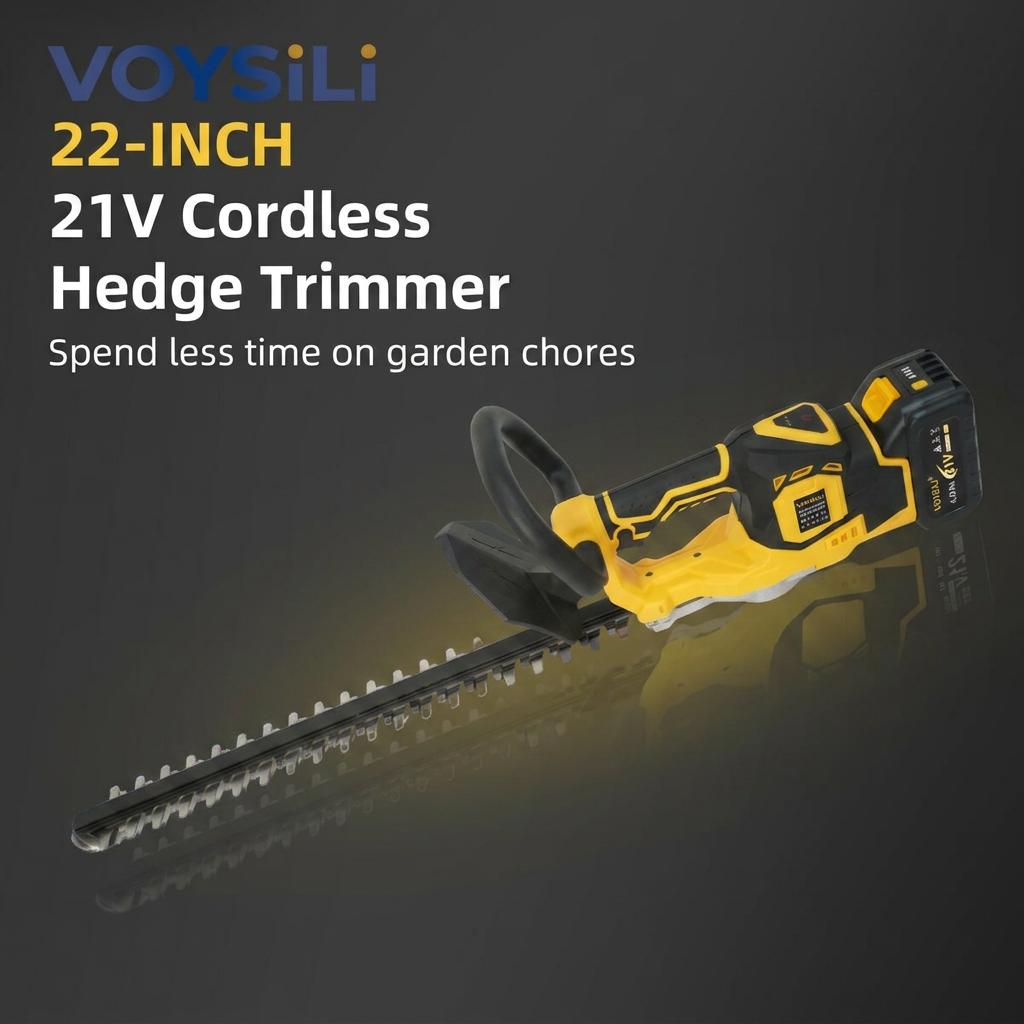 21V Power Cordless Electric Hedge Trimmer - Cordless Trimmer with Dual Safety Locks, Low Vibration, 3 Power Modes, 4.4 lbs Lightweight, 22000 RPM, Easy Maintenance, Splash Guard, Fast Charger - For Hedge, Shrub Pruning in Courtyards, Gardens