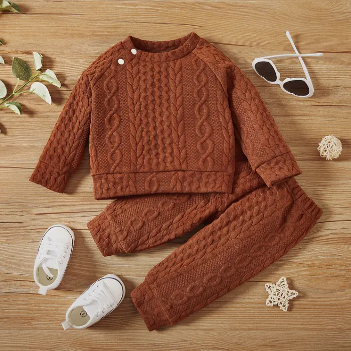 Ready Stock 0-3Y Baby Boys/Girls Fall Winter Clothes Set Cable Knit Top & Bottoms, Ideal for Stylish and Warm Little Outfits 22109823