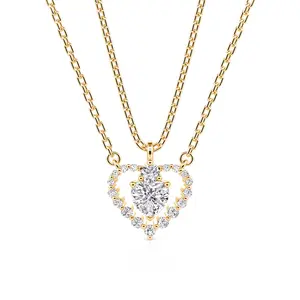 Jeulia Split Heart Friendship Necklace Set Sterling Silver Couple gift