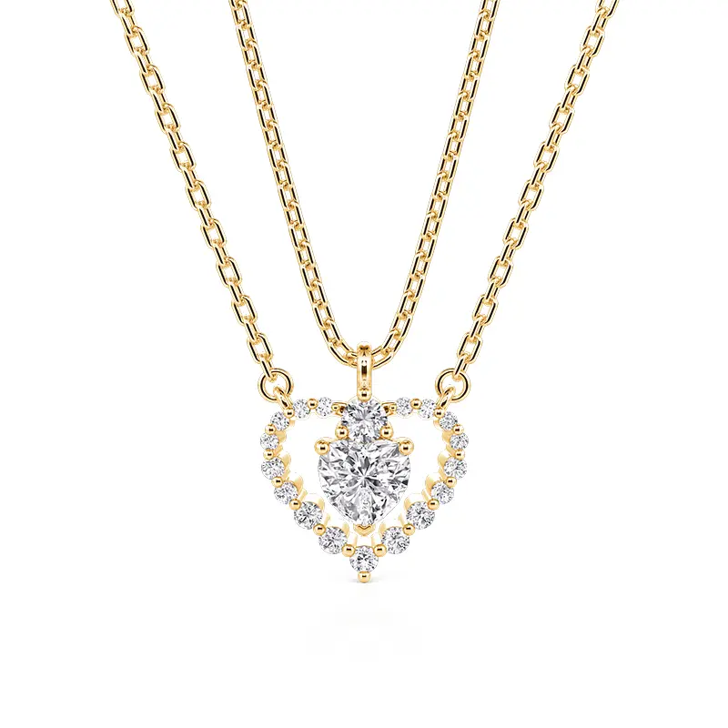 Jeulia Layered Silver Necklace Set, 925 Sterling Silver Split Blue Heart Pendants with Gemstone Accent, Friendship Gift, Blue Heart Necklace, Couples, Silver Necklaces & Pendants