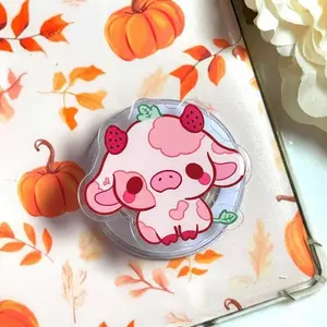 Aesthetic Cute Berry Highland Cow Magnetic Phone Grip, Retro Strawberry Fruit Magsafe Kickstand, Trendy Pink Cottagecore Farm Animal Gift For Her