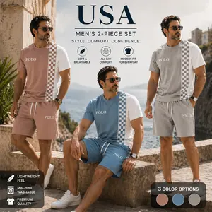 Men’s Casual Checker Stripe T Shirt and Shorts Set, 2 Piece Matching Outfit with Short Sleeve Tee and Elastic Waist Drawstring Shorts, Soft Breathable Summer Set for Holiday, Beach, Street Style, Lounge, and Everyday Wear
