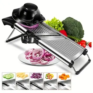 Stainless Steel Adjustable Mandoline Slicer - 1 Set 5 Blades Vegetable Slicer, Professional Grater for Onion, Potato, Kitchen Accessories Utensils Metal Cutting Cooking Food Salad