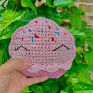 Handmade Crochet Cupcake, Pink and Blue with Sprinkles, Acrylic Yarn