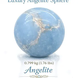 Luxury Angelite Crystal Sphere - 1.76 lbs Large Size Sphere Shape Natural Crystal, Statement Item for Meditation, Energy Healing, Decoration (Home Office Table Desktop Ornament) crystals