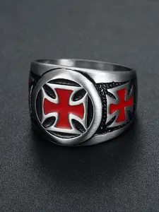 American hot hip-hop red trend versatile hot personalized retro punk rubber dropping men's stainless steel ring accessories