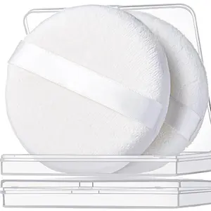 Mother Day Gift 2pcs Powder Puff, 4.13 Inch Powder Puff for Body Powder, Body Powder Puff Large Powder Puff Loose Powder Puffs Soft Velour Body Powder Puff and Container White