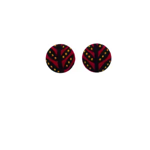 Red Ankara Button Earrings | Red, Black, & Yellow Print Earrings| Stud Earrings| Red, Black, & Yellow| Button earrings