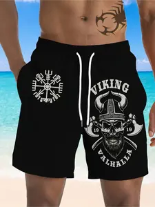Men's Viking Rune Raven Print Casual Shorts, Loose-Fitting, All Seasons, Comfortable and Stylish, Perfect for Daily Wear, Graphic Print Shorts