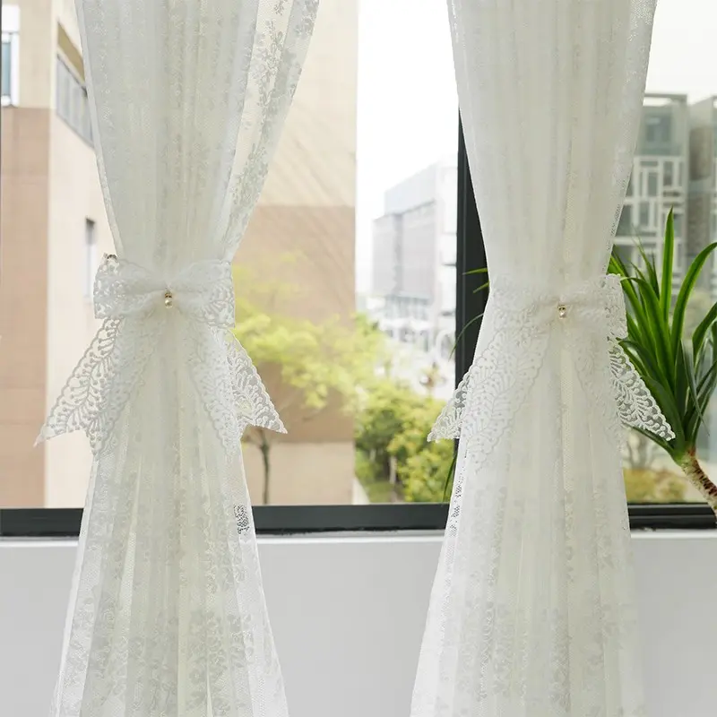 2pcs Lace Curtain Tiebacks Bow Ribbon French Sheer Curtains Bind Rope, Elegant Home Decor Accessories, Perfect for Living Room