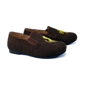 Gufanpei Brown Houndstooth Embroidery Smoking Shoe