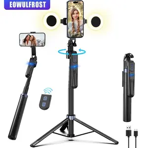 Eowulfrost 4-In-1 Selfie Stick Tripod, 360° Rotation, Dual Fill Light, Extendable Pole, Remote Control, for iPhone/android, Travel & Content Creation